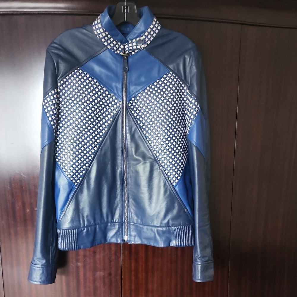 Designer Men's Blue Patterned Bomber Jacket